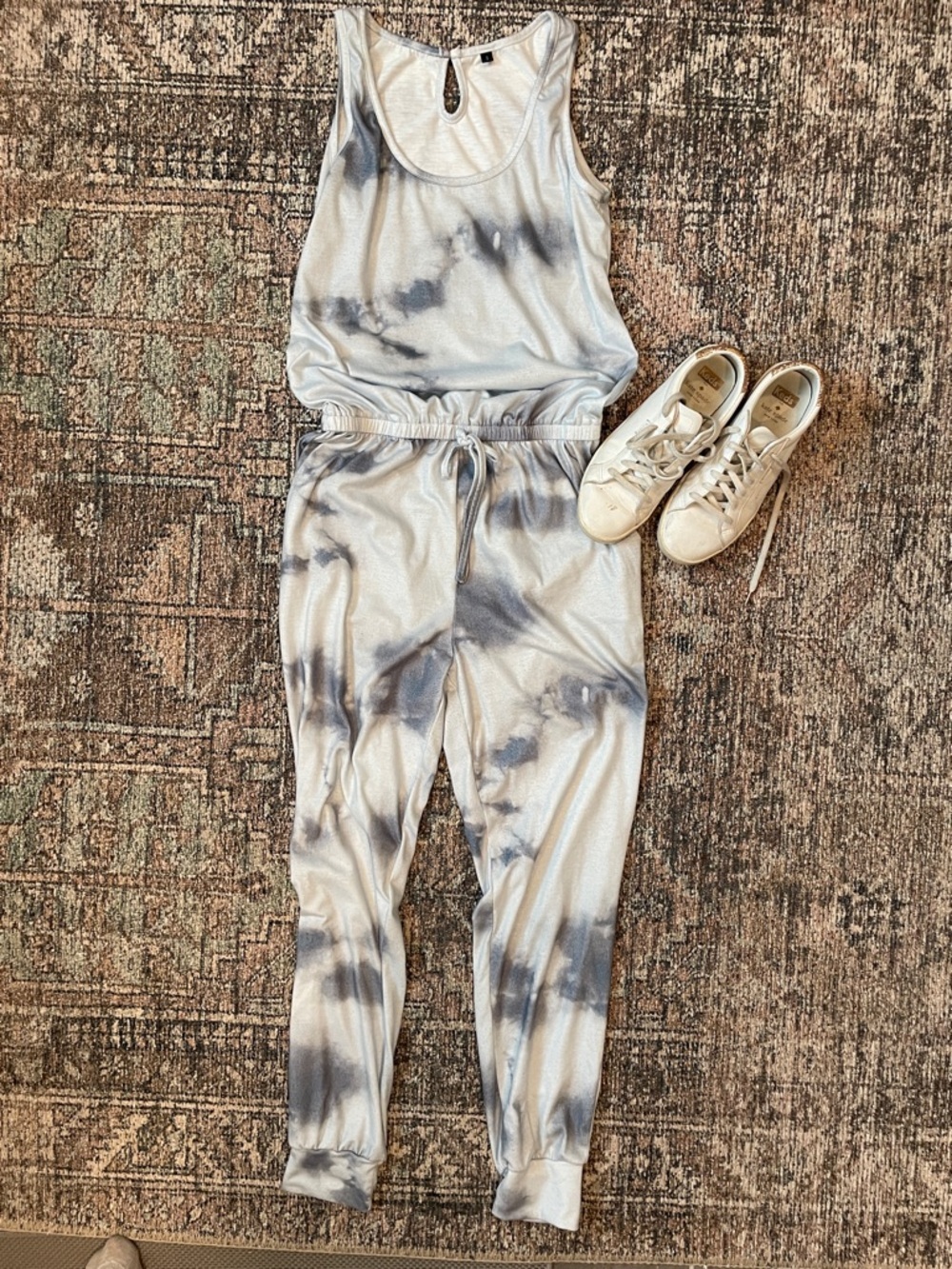 Tie Dye Sleeveless Lounge Jumpsuit Gray Jogger Style S